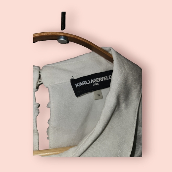 Karl Lagerfeld Paris White Heart Burnout Pattern Blouse Top Short Sleeve Collar - Picture 3 of 3